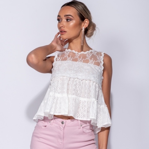 Alexa White Tiered Lace Tank Top - Picture 4 of 8